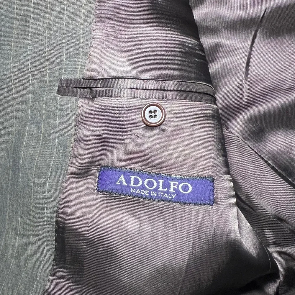 ADOLFO Made in Italy Mens 40R Pinstripe‎ Wool Super 120s Blazer Brown